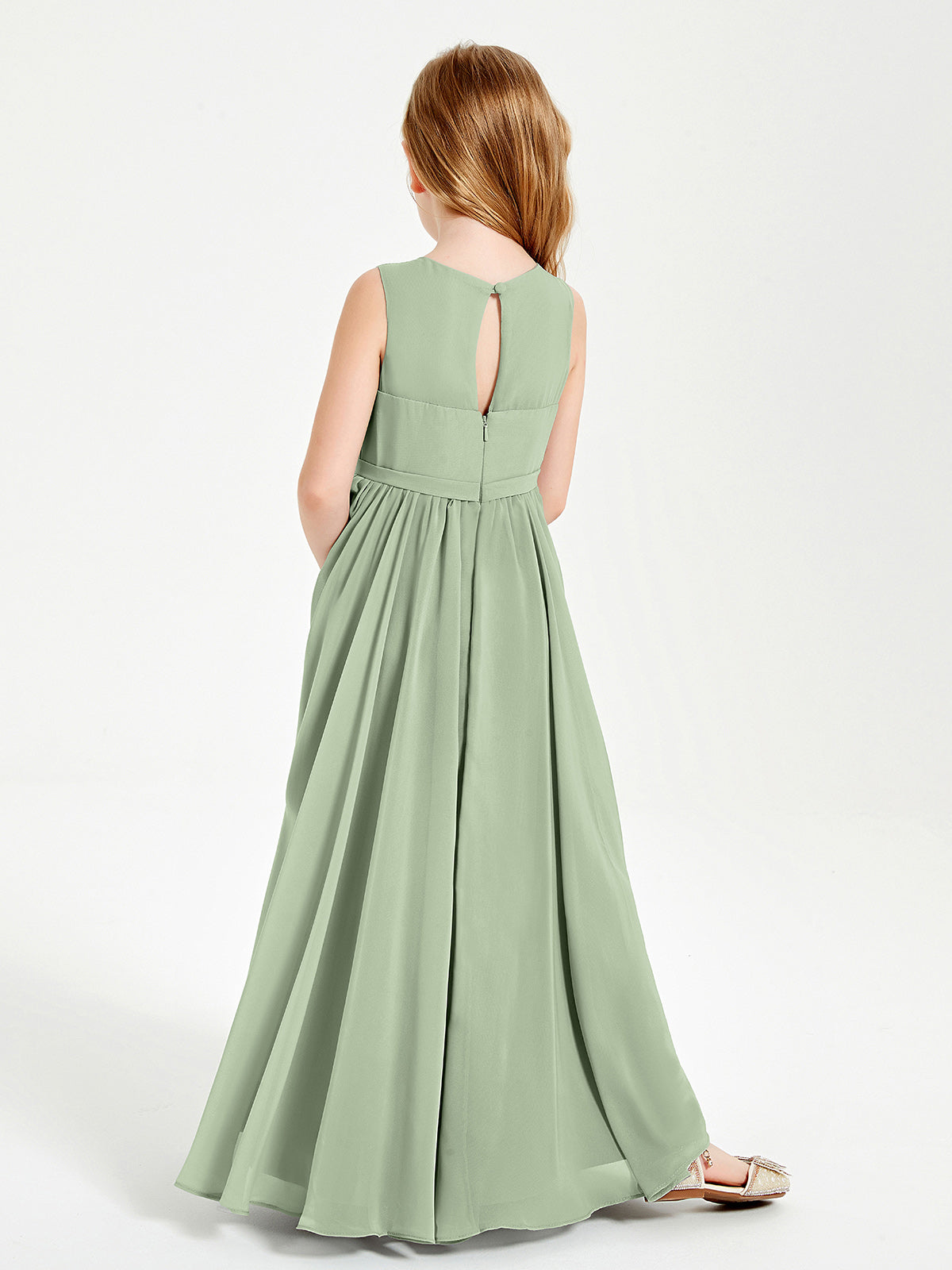 Chic Elegant Sleeveless Dresses for Junior Bridesmaids Dusty Sage